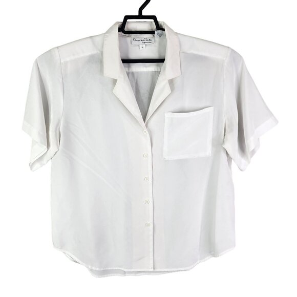 Women's White Oscar De La Renta Expressions Blouse Top Shirt Button Up Size 14 - Picture 1 of 10